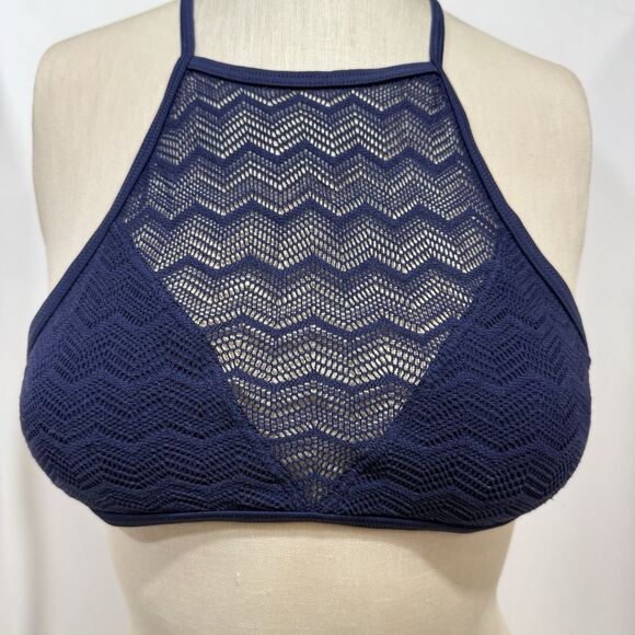 Aerie Cropped Helter Neck Blue Lace Swimsuit Top Size SP Adjustable - Picture 2 of 16